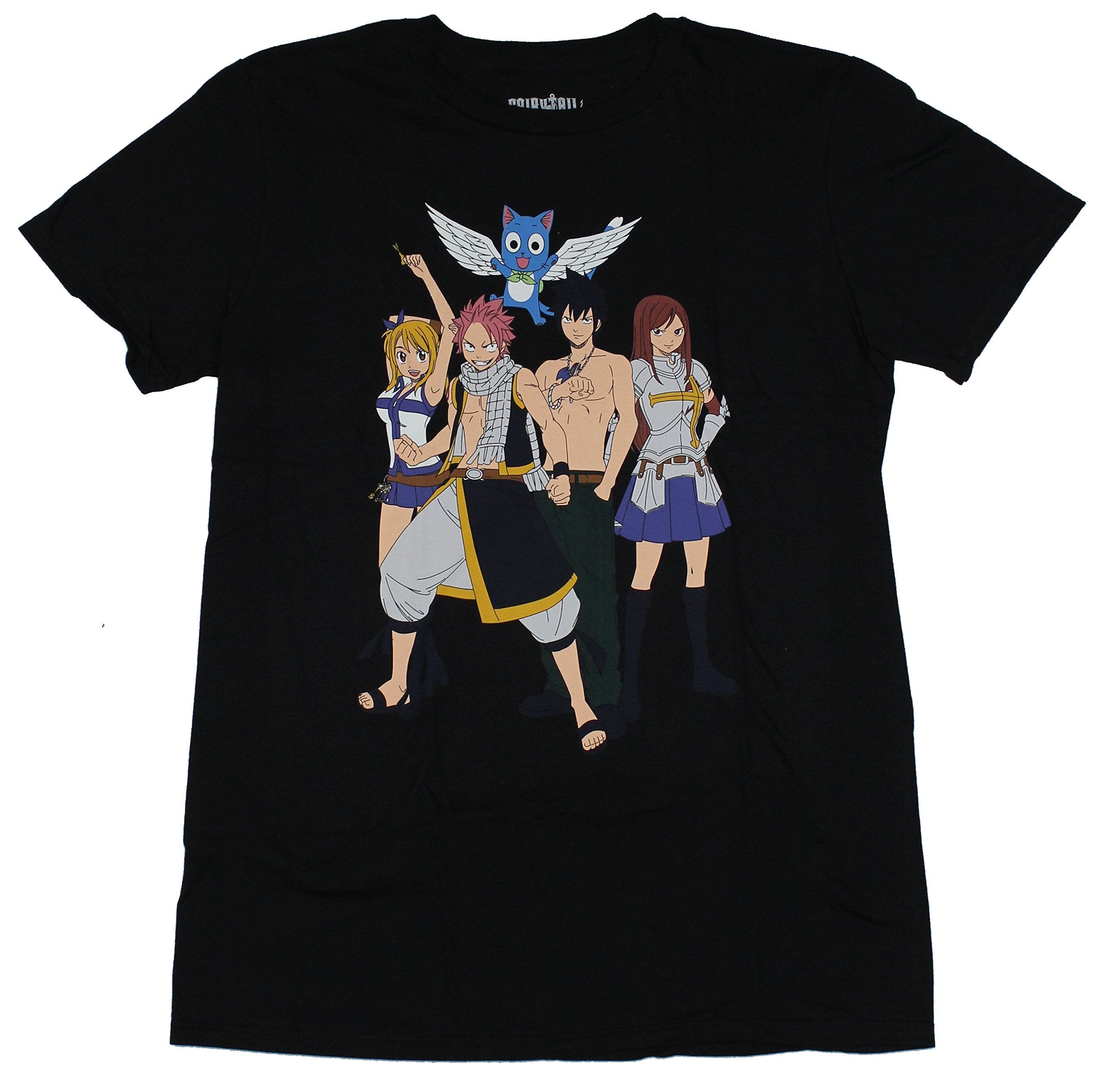 Fairy Tail Mens T-Shirt - Serious Tale Cast Under Floating Happy