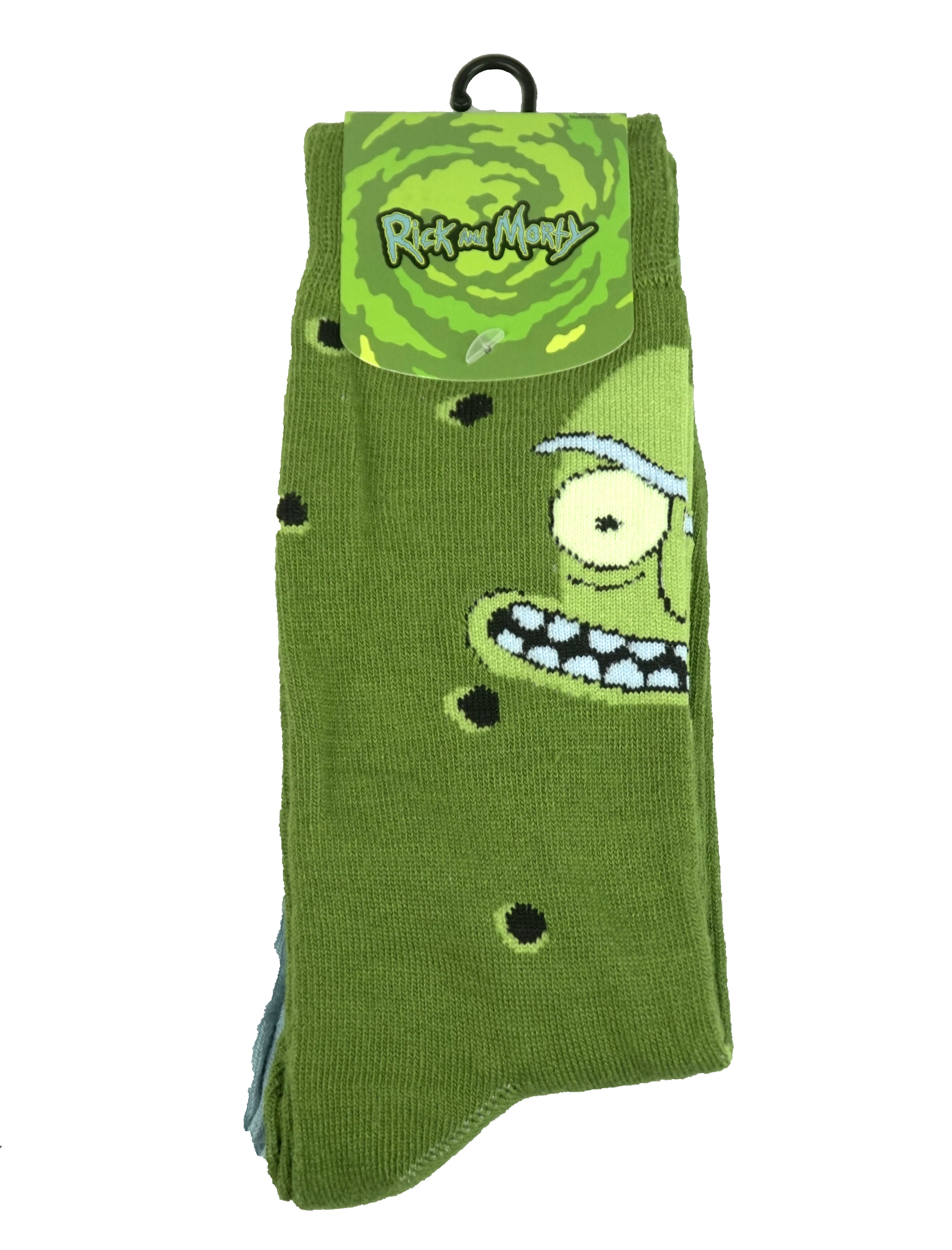 Rick & Morty Mens Crew Socks 2 Pack Faces Allover &  Pickle Rick