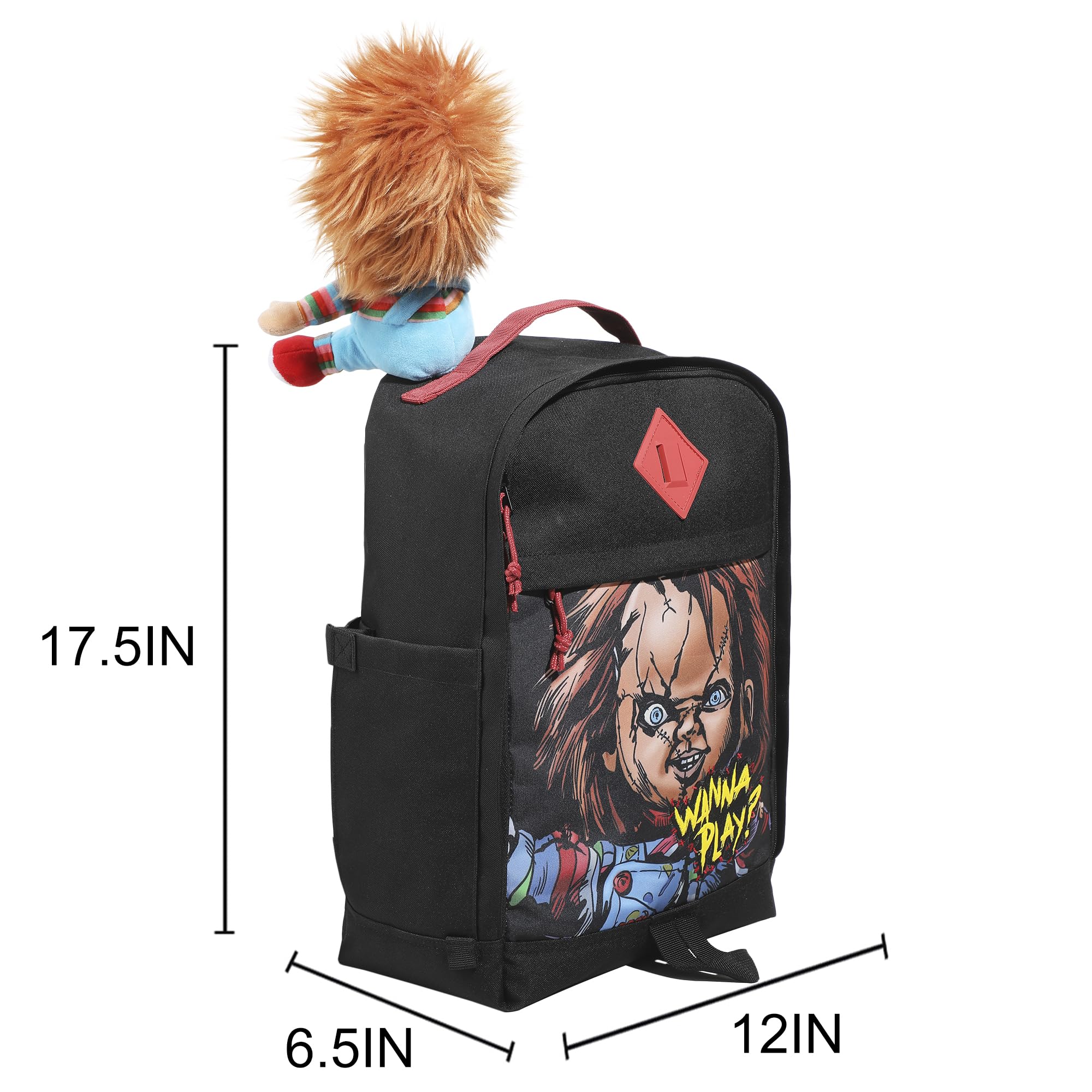 Chucky 17.5" Black adult Backpack With Plush Character Charm - Inmyparentsbasement.com