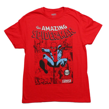 Spider-Man Mens T-Shirt - Jumping From Comic Book Page Marvel Comics Group