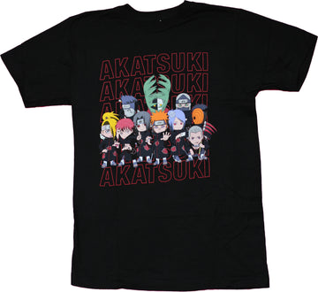 Naruto Shippuden Mens T-Shirt - Akatsuki Chibi Cast Names on