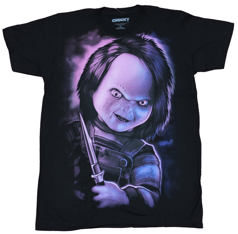 Child's Play Mens T-Shirt - Purple Tinted Chucky Knife Image