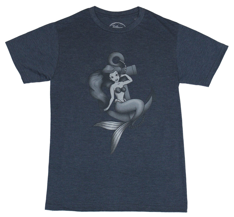 Little Mermaid Disney Mens T-Shirt - Gray Print Ariel in an Anchor Image