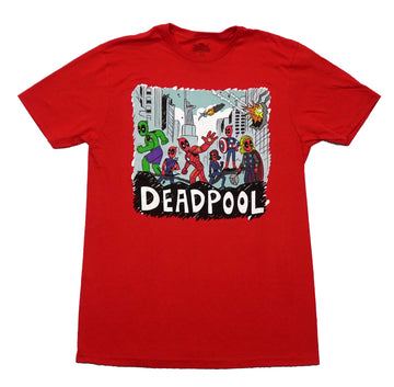 Deadpool Mens T-Shirt - Dressed As Avengers Sketch Above Name