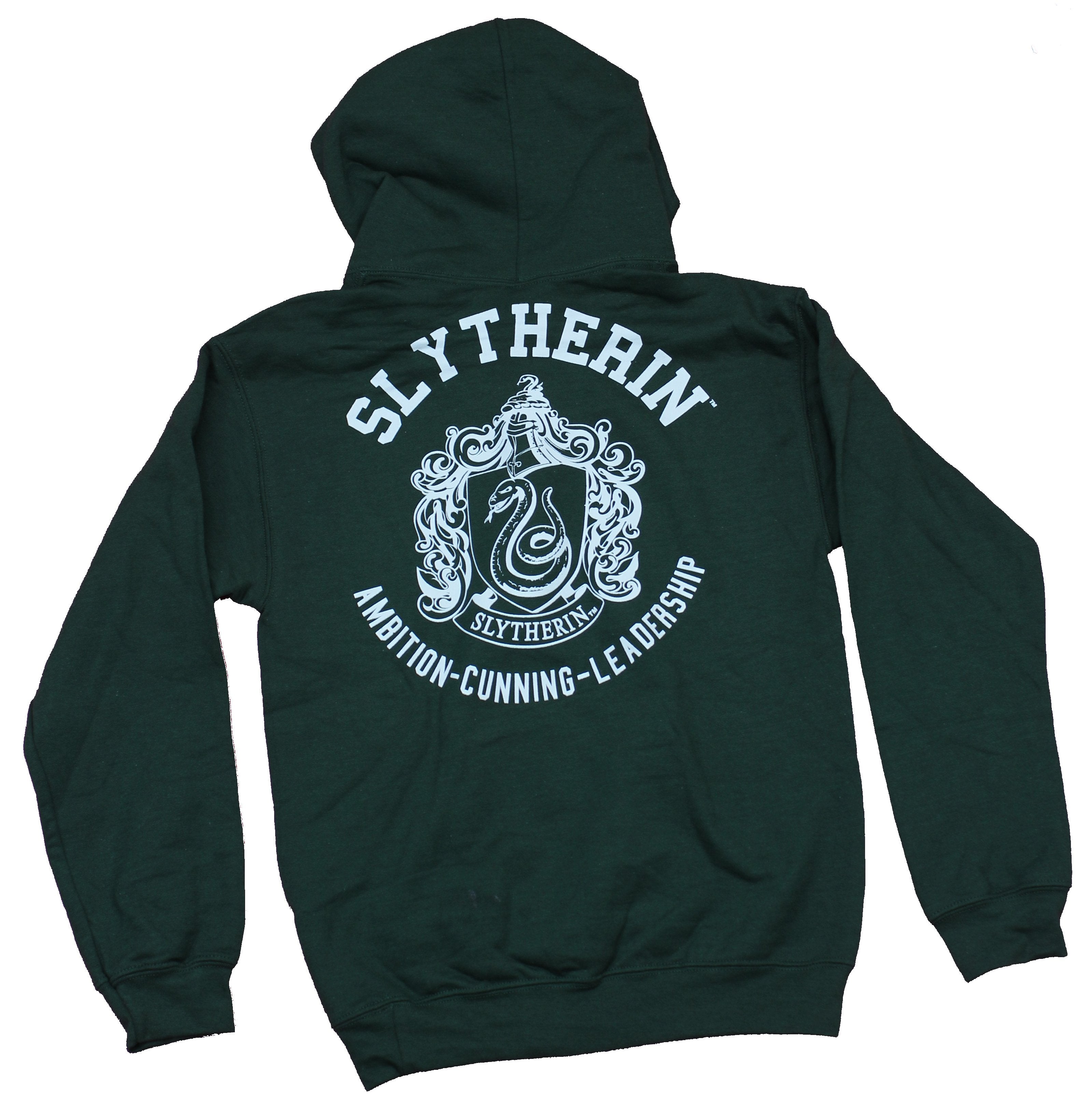 Harry Potter Mens Hoodie  -  Slytherin Logo Lapel Slogan Logo Back