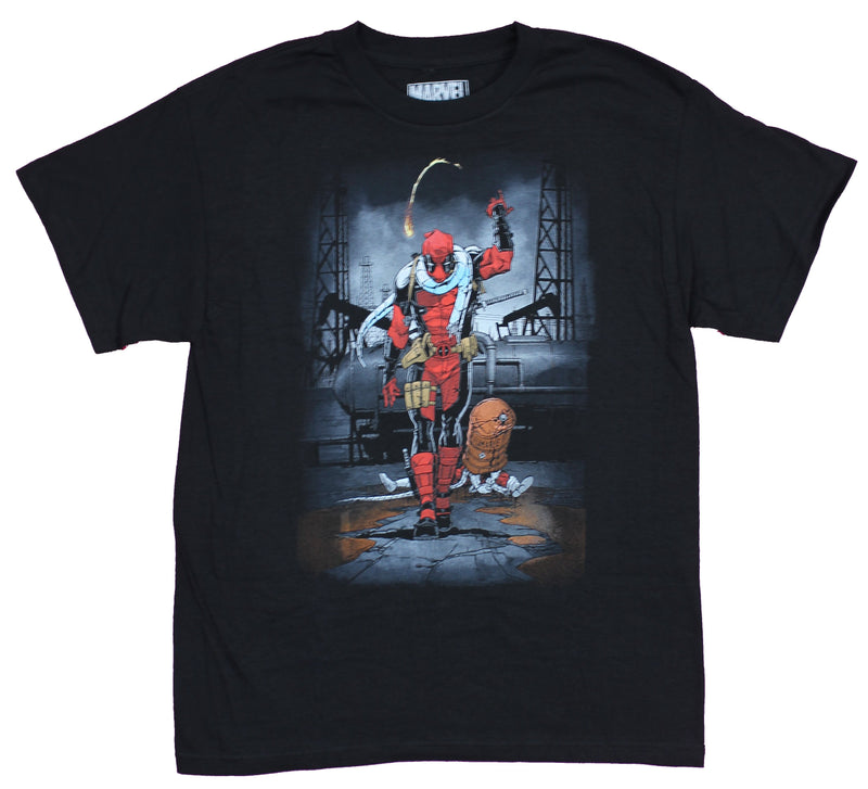 Deadpool Mens T-Shirt - Throwing Match and Walking Away
