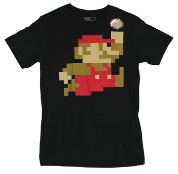 Super Mario Brothers Mens T-Shirt - 8-Bit Full Color Pixel Jumping Mario Image