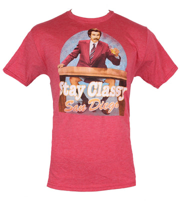 Anchorman Mens T-Shirt - "Stay Classy San Diego" Ron Burgandy Pantsless Desk