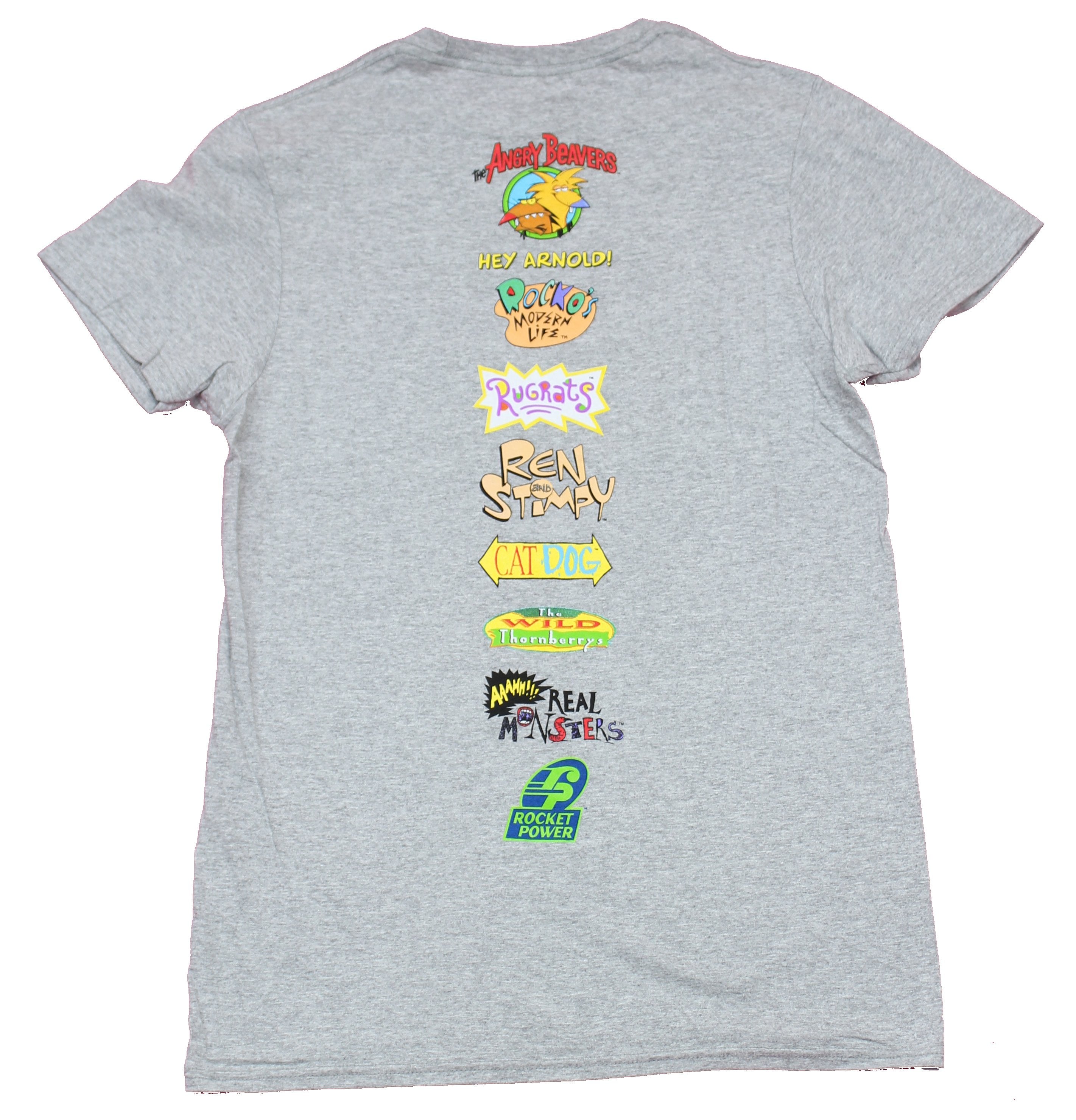 Nicktoons Mens T-Shirt - Giant Cartoon Cast Pile Up Logo's Back