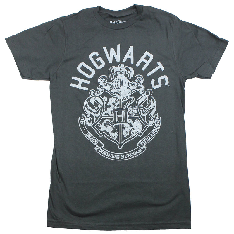 Harry Potter Mens T-Shirt - Gray Hogwarts Print Ornate Crest Image