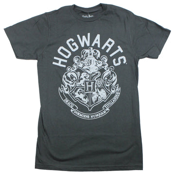 Harry Potter Mens T-Shirt - Gray Hogwarts Print Ornate Crest Image