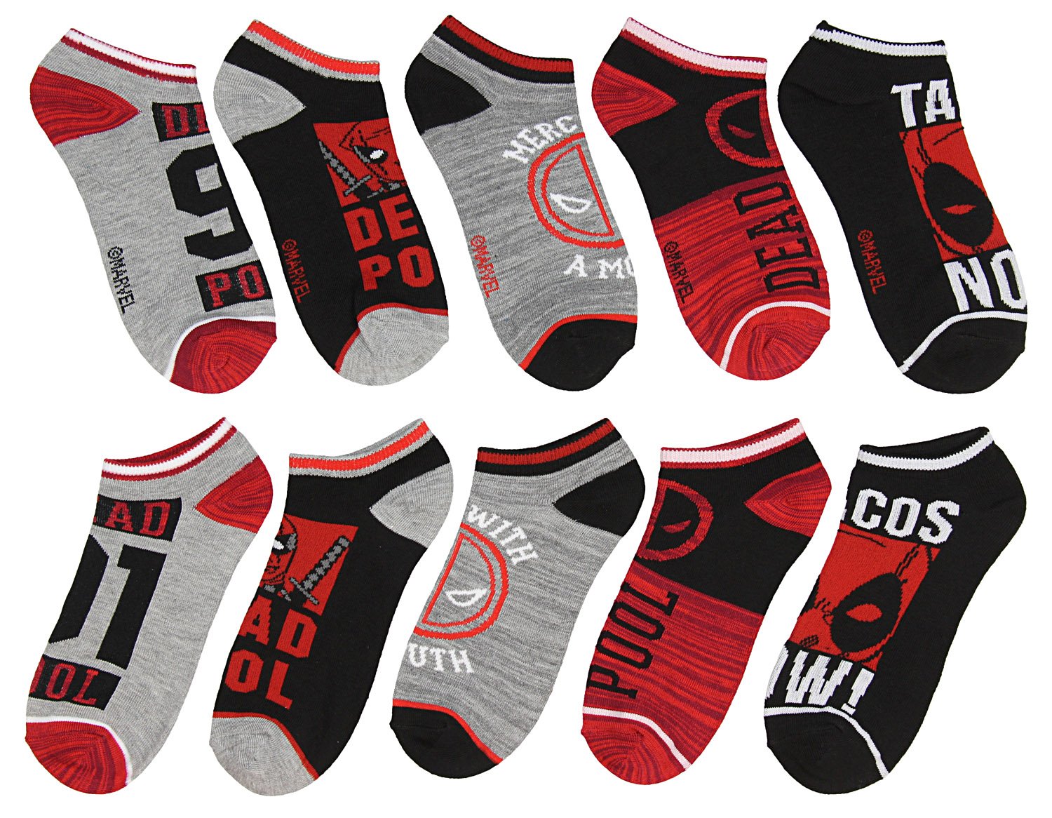 Bioworld No Show Deadpool Ankle Socks 5 Pack