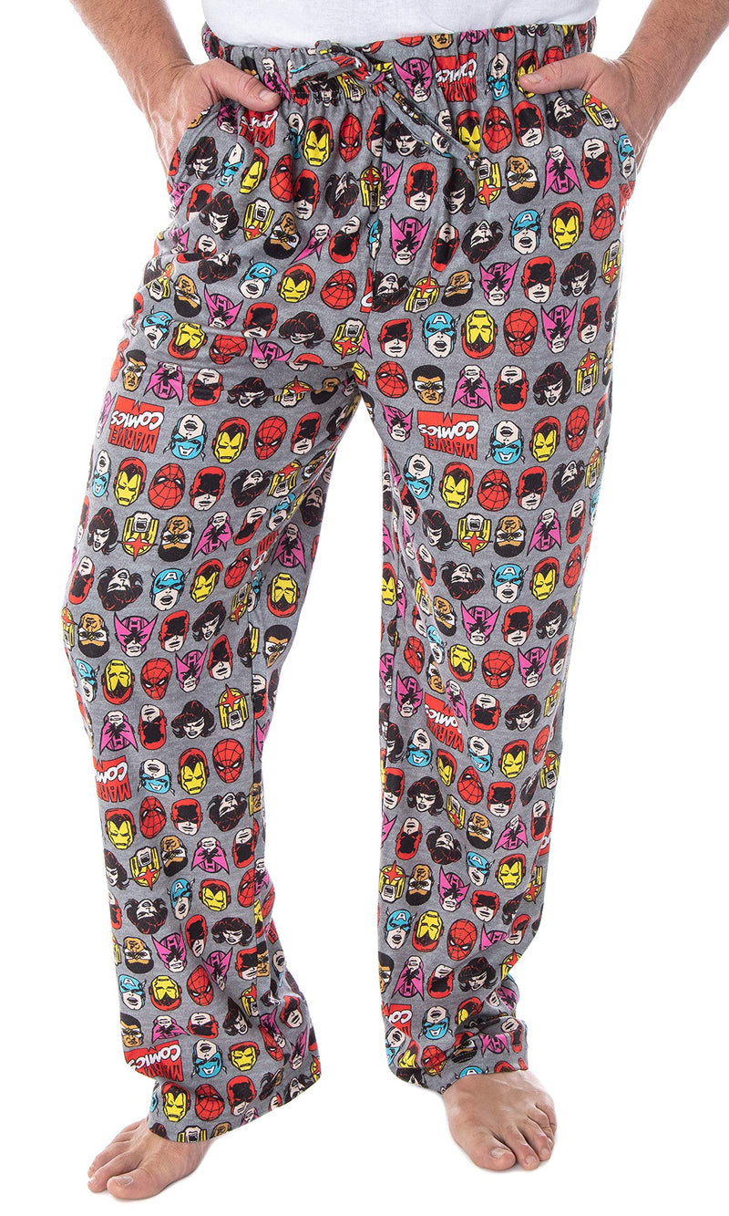 Marvel Men's Vintage Comic Character Faces Superhero Adult Sleep Lounge Pajama Pants