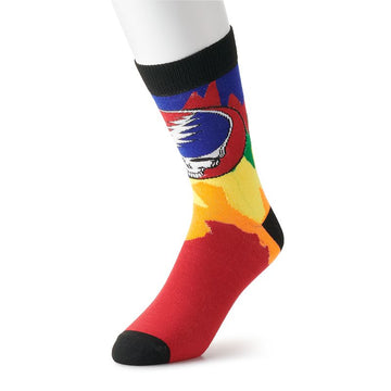Grateful Dead Men's Patterned Skull Color Drip Fashion Crew Socks,