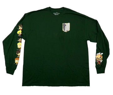 Attack on Titan Mens T-Shirt - Lapel Regiment Logo Chibi Character Sleeve