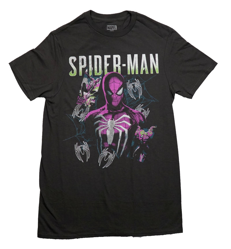 Spider-man Mens T-Shirt - Pink Spider-Man In Blue Web of White Spiders