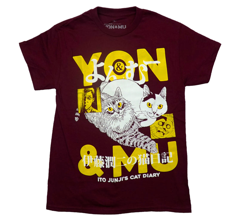 Junji Ito's Cat Diary Mens T-Shirt - Yon & Mu Pictured Between Kanji Names - Inmyparentsbasement.com