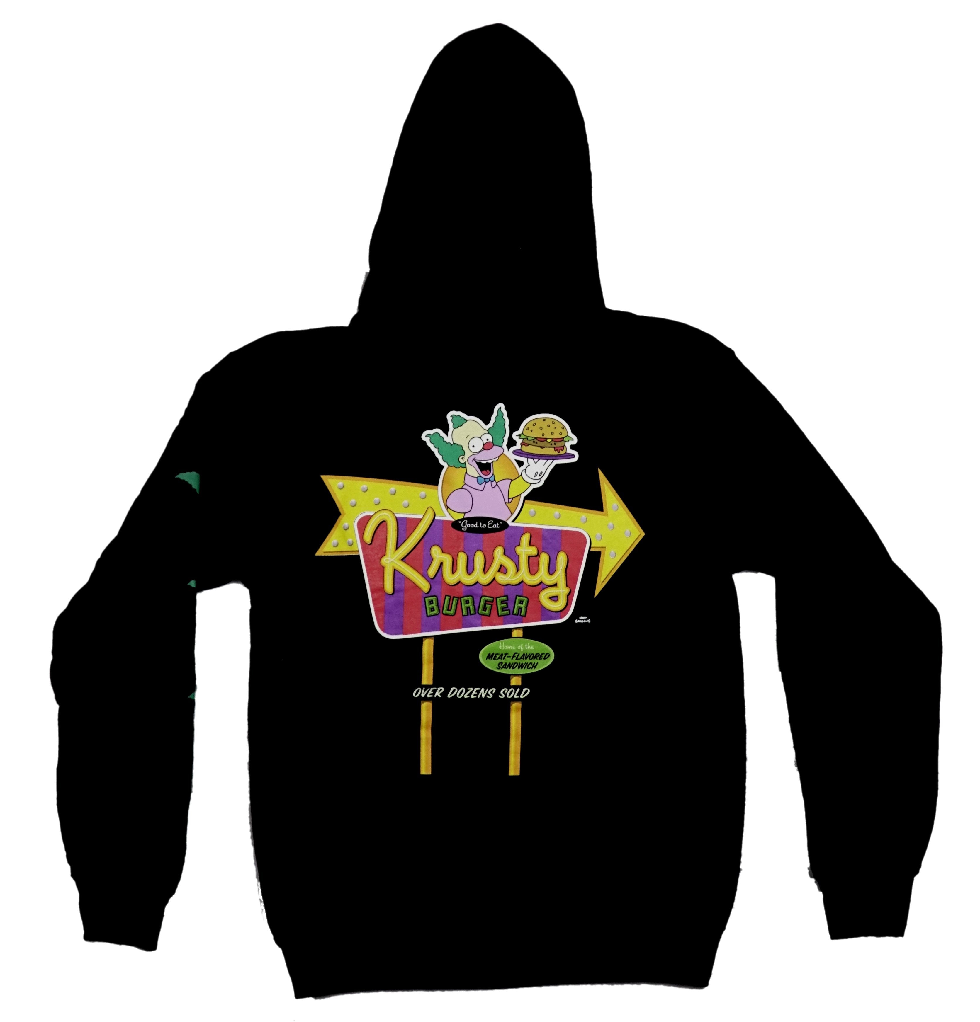 The Simpsons Mens Pullover Hoodie - Krusty Burger Lapel and Large Logo Back