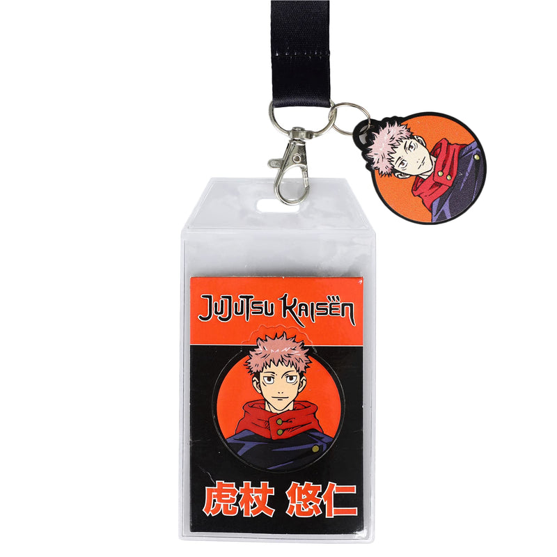 Jujutsu Kaisen Orange Lanyard with Clear ID Sleeve and Keychain