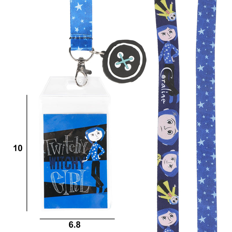 Coraline Twitchy Witchy Girl 22" Lanyard with Clear ID Sleeve and Rubber Charm