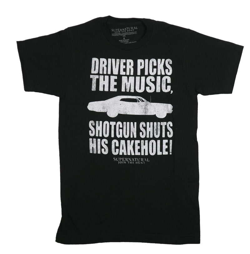 Supernatural Mens T-Shirt - Driver Picks Music Shotgun Shuts His Cakehole