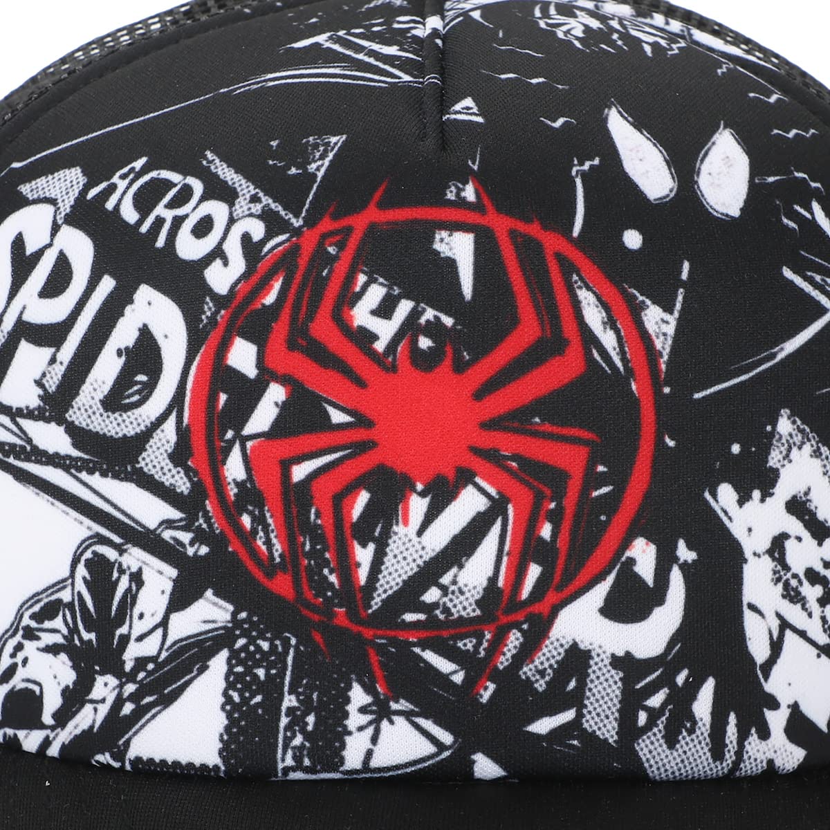 Spider-Man: Across The Spider-Verse Miles Morales Spider Logo with Black-and-White Background Adjustable Trucker Hat