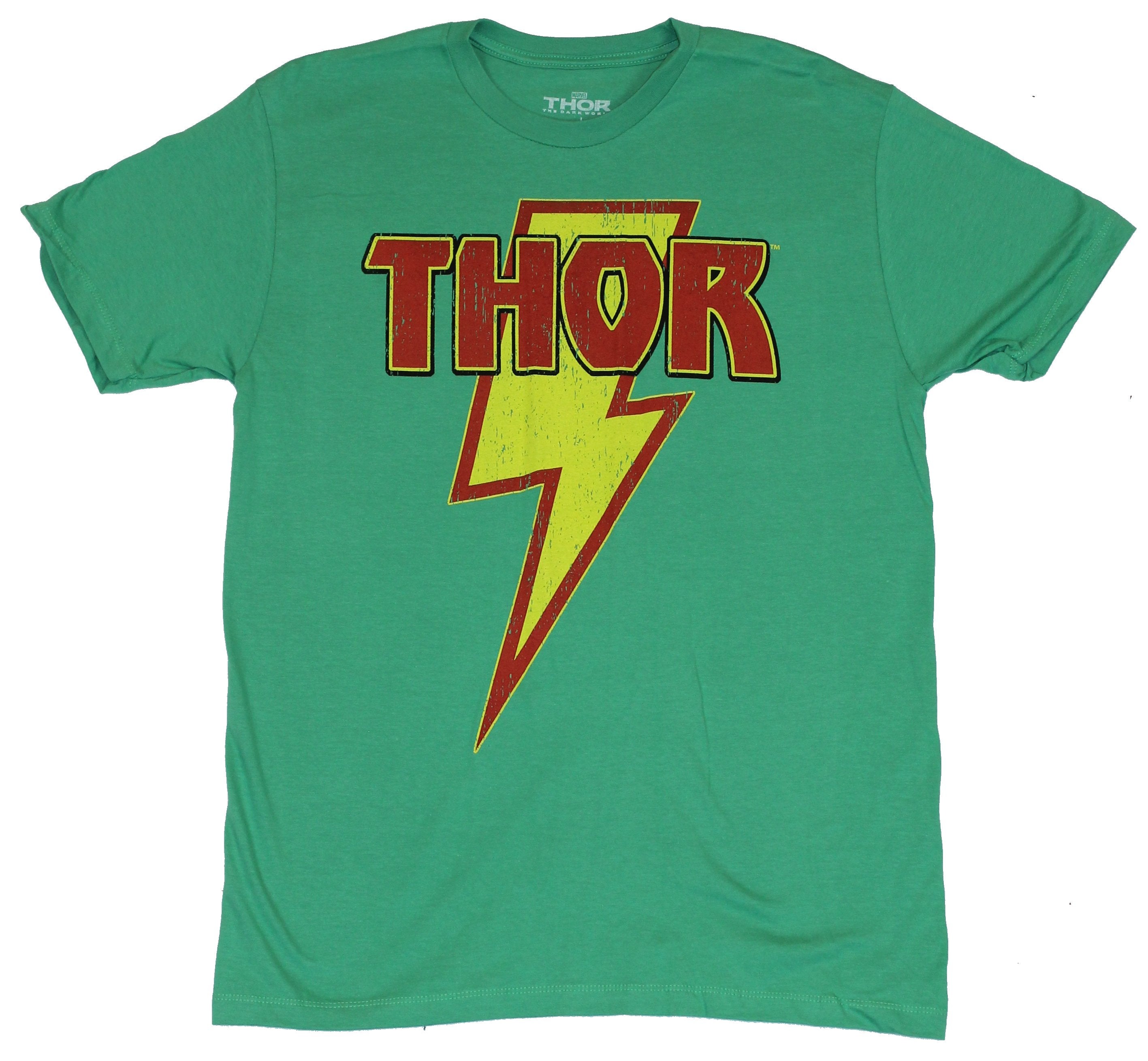 Thor (Marvel Comics) Mens T-Shirt - Simple Red & Yellow Thor Lighting Logo Image