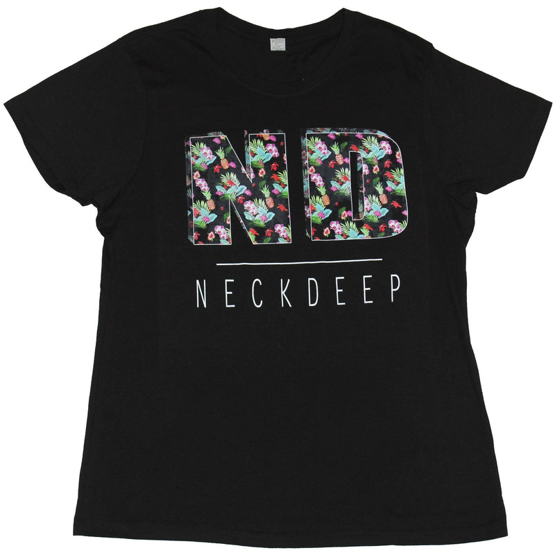 Neck Deep Girls Juniors V-Neck T-Shirt -  ND Big Floral Filled ND Image