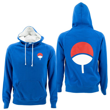 Ripple Junction Naruto Shippuden Adult Unisex Sasuke Symbol Funnel Neck Pull Over Fleece Hoodie Royal