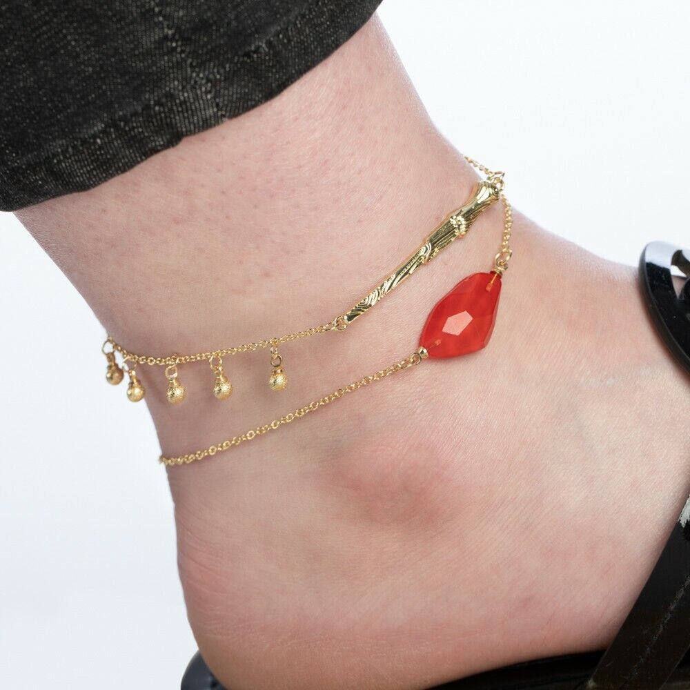 Harry Potter Set of 2 Anklet Bracelets Wand & Red Stone