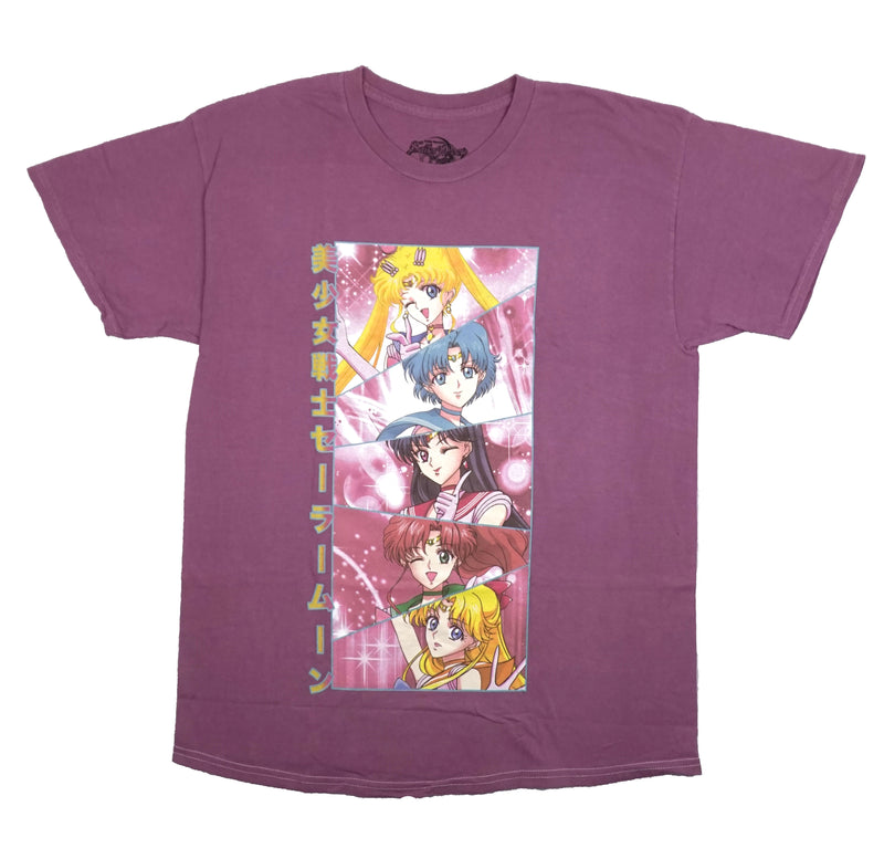 Sailor Moon Mens T-Shirt - Crystal Four Guardians Along Pink Kanji