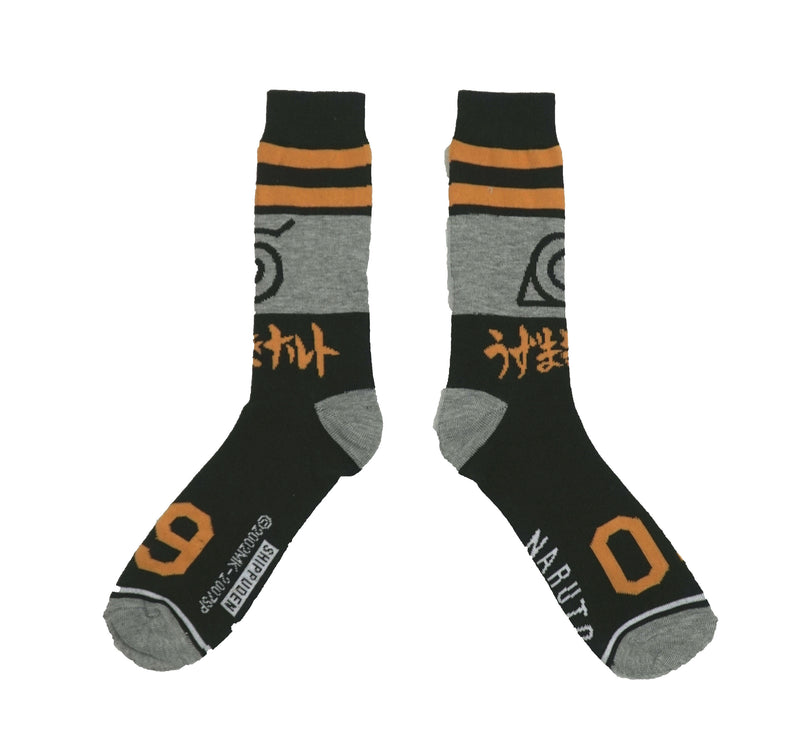 Naruto Shippuden 9 Black Gray Mens Crew Socks