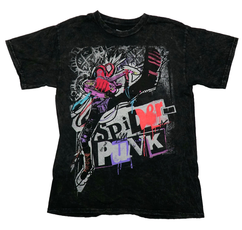 Spider-Punk  Mens T-Shirt - Splits Guitar Over Graffiti Name Stone Washed - Inmyparentsbasement.com
