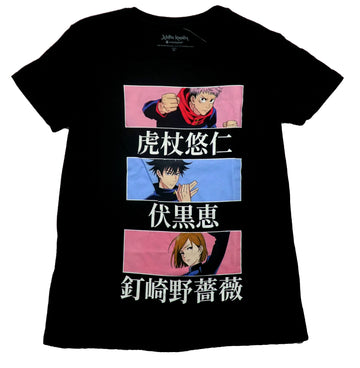 Jujutsu Kaisen Mens T-Shirt - 3 Rectangle Character Boxes W/Kanji Names