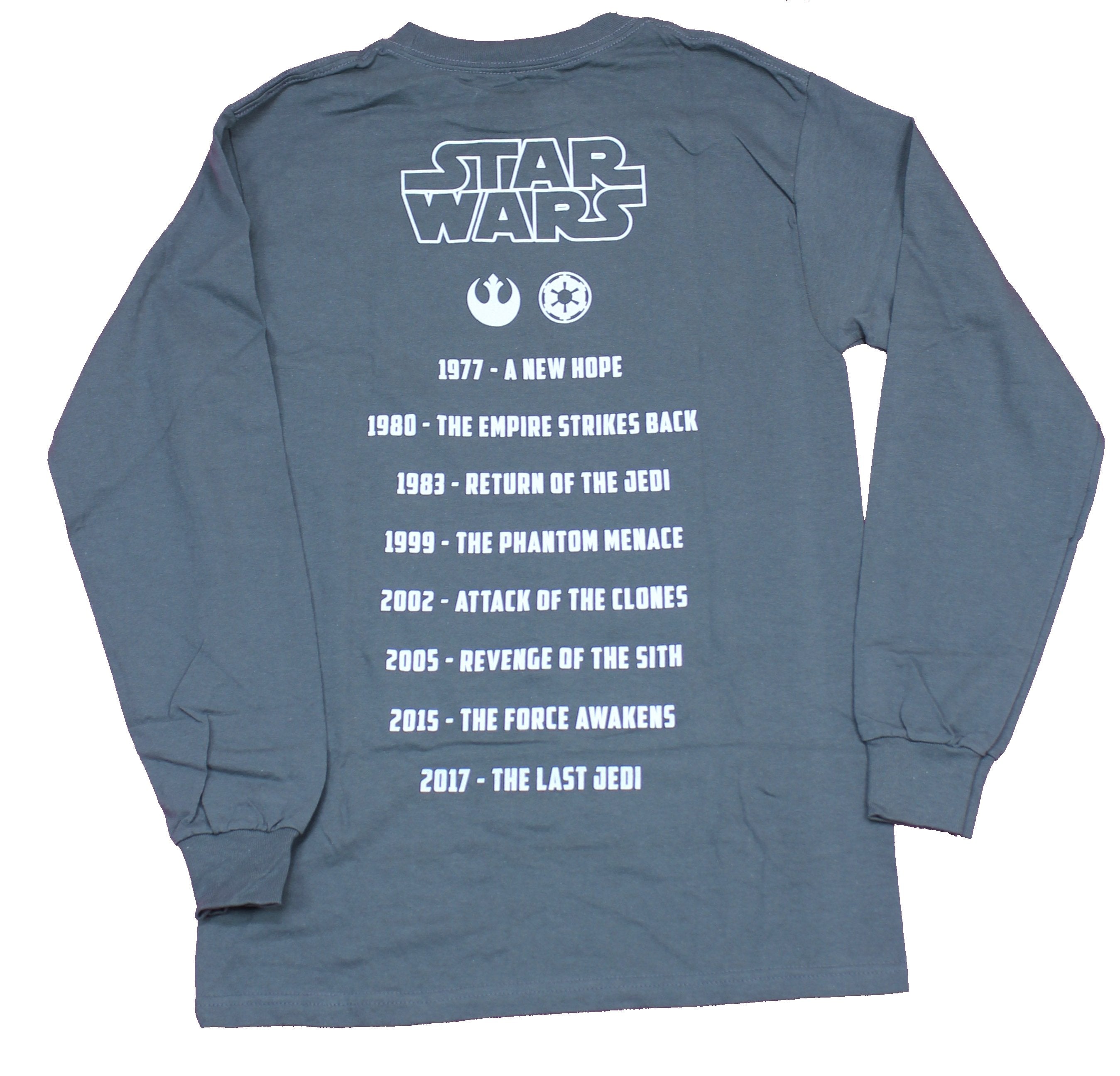 Star Wars Long Sleeve Mens T-Shirt - Logo Lapel Movie Names Dates Back