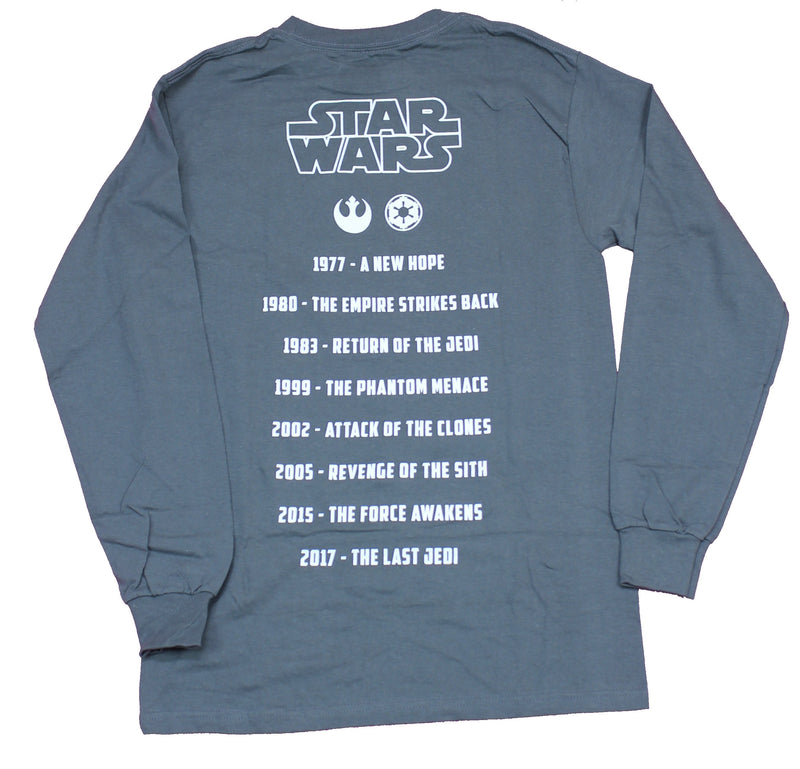 Star Wars Long Sleeve Mens T-Shirt - Logo Lapel Movie Names Dates Back