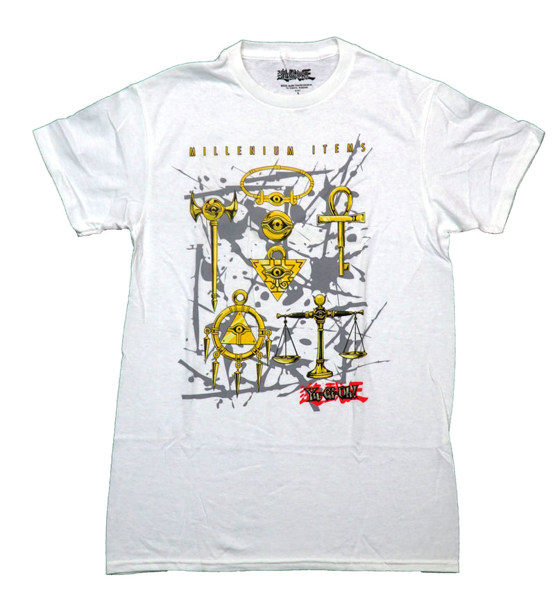 Yu-Gi-Oh Mens T-Shirt - Golden Millenium Items Slattered Image
