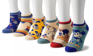 Disney Mickey Mouse Retro Women's Ankle Socks, Blue, 6-Pack, 9-11