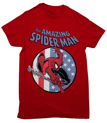 Spider-Man Mens T-Shirt - Flying Over Circle American Stripped Flag