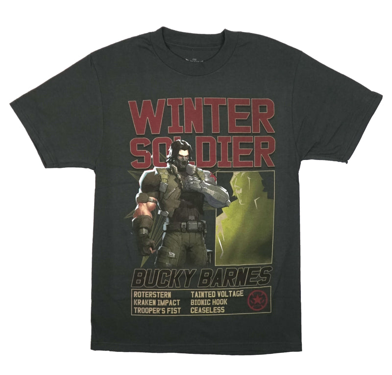 Marvel Rivals Mens T-Shirt - Winter Soldier Bucky Barnes Powers Listed