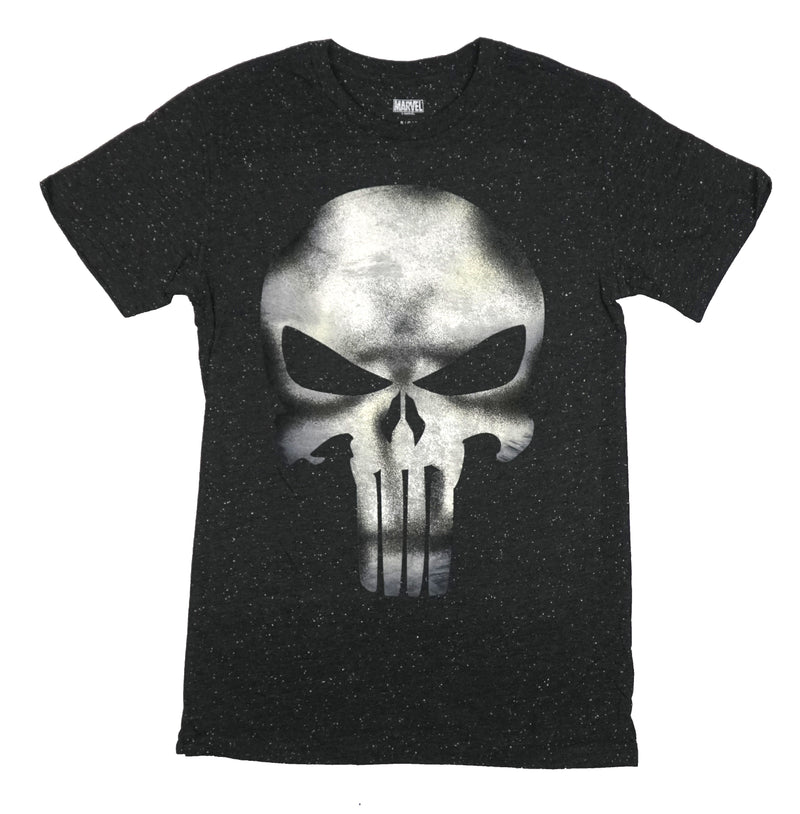Punisher Mens T-Shirt - Distressed Classic Logo On Speckled Shirt