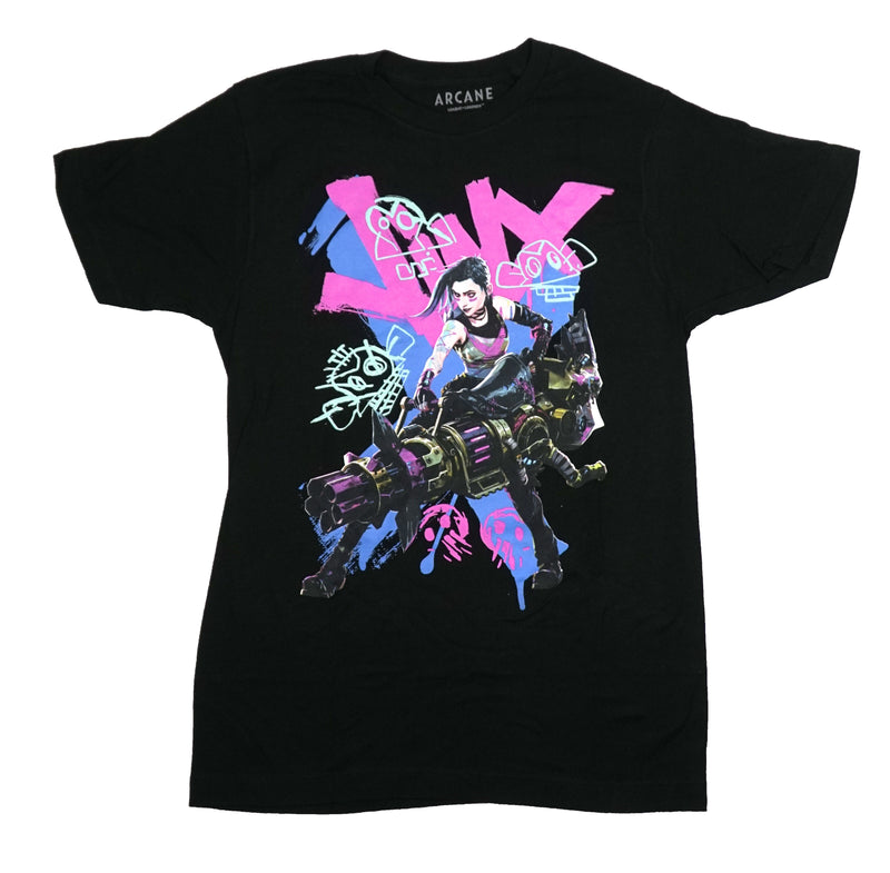 Arcane League of Legends Mens T-Shirt - Jinx Sitting on Machine Gun