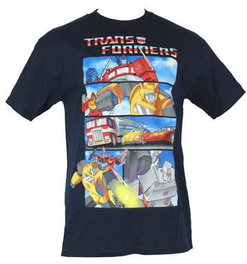 Transformers Mens T-Shirt -  Autobots Vs Megatron Four Long Action Panels