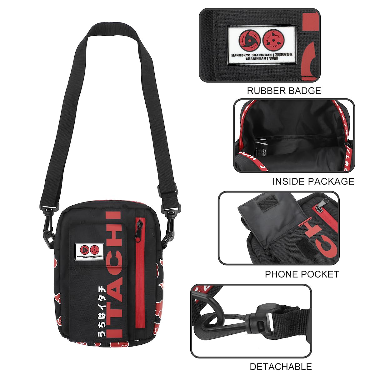 Bioworld Naruto Shippuden Itachi Unisex Adult Black Mini Messenger Bag