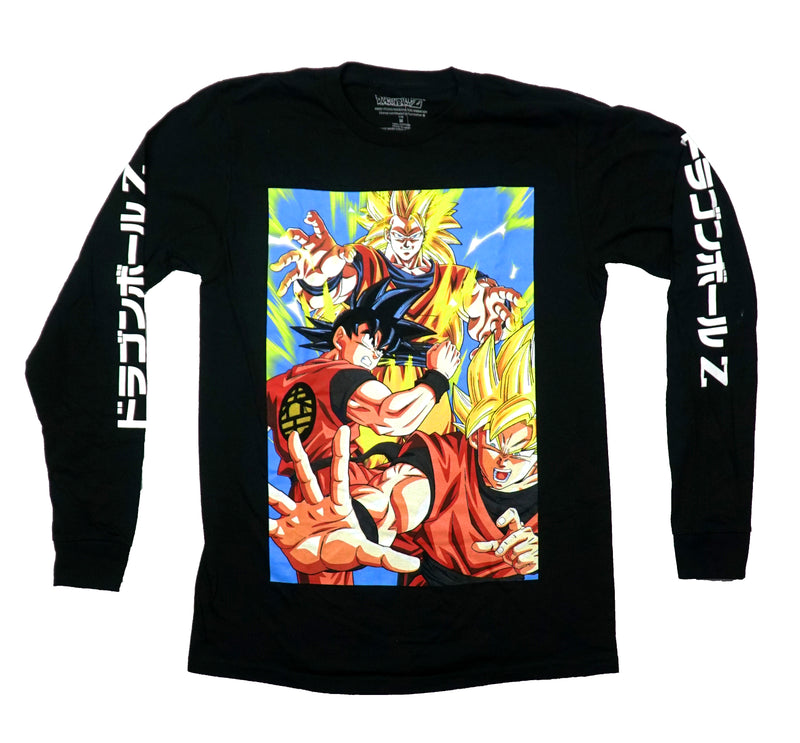 Dragon Ball Z Men Long Sleeve T-Shirt - Goku Versions Kanji Sleeves - Inmyparentsbasement.com
