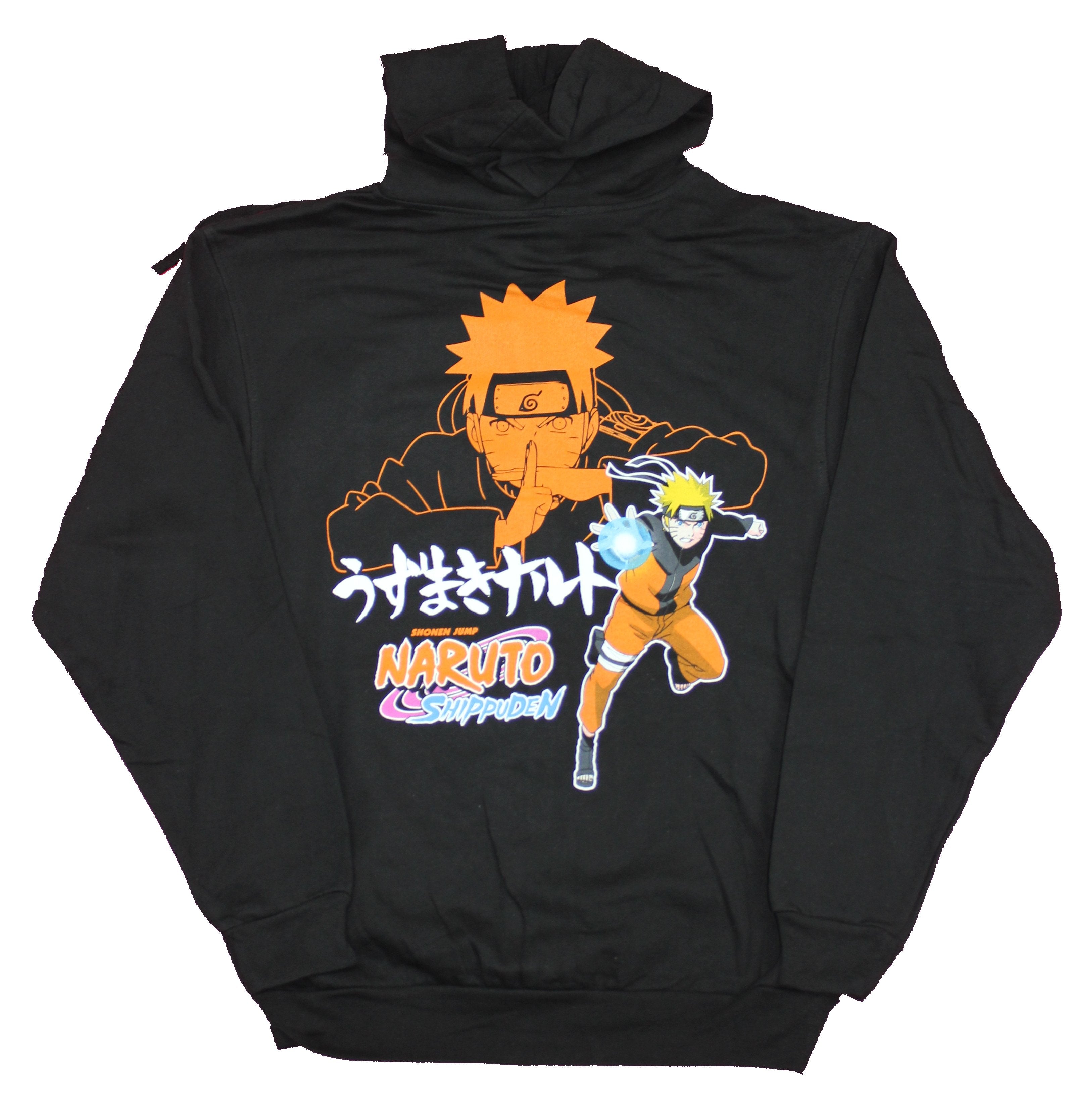 Naruto Shippuden Mens Zip Up Hoodie -  Attacking Naruto Back Logo Lapel