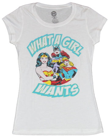 Dc Comics Girls Juniors T-Shirt - What A Girl Wants Circled Superhero Gals