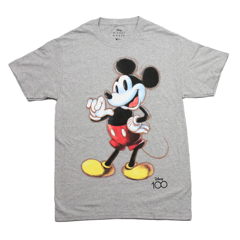 Mickey Mouse Mens T-Shirt - Sketch Drawing Over Disney 100 Logo