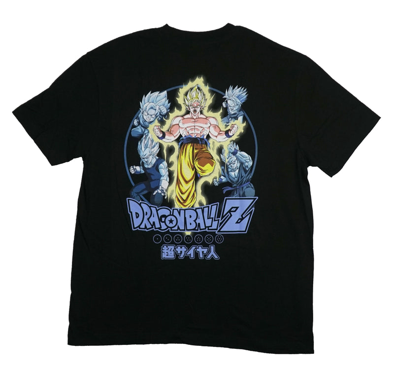 Dragon Ball Z Mens T-Shirt - Lapel Logo Blue Versions of Goku on Back
