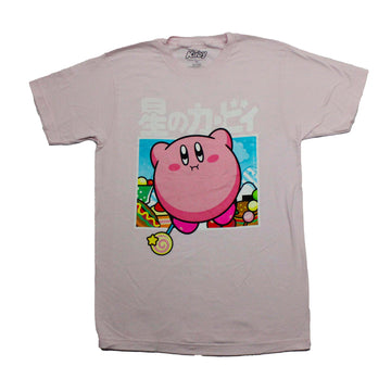 Kirby Mens T-Shirt - In White Box Below White Kanji Lollipop Below Foot